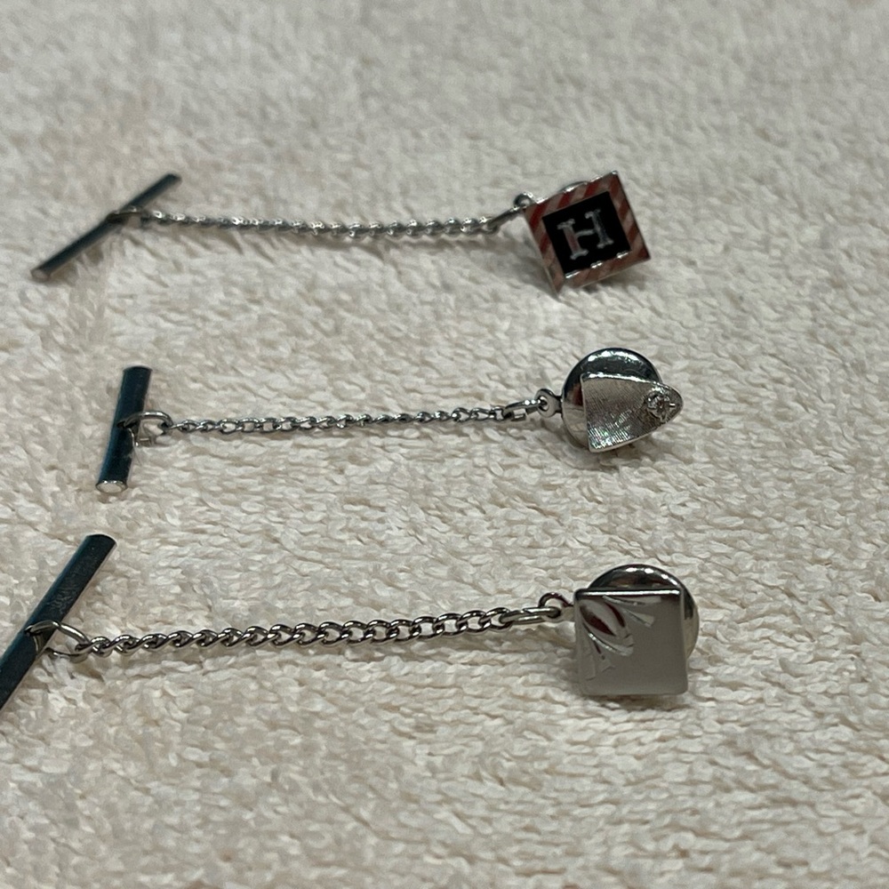Vintage Tie Bar Clips Set Of 3 Silver Tone Variety